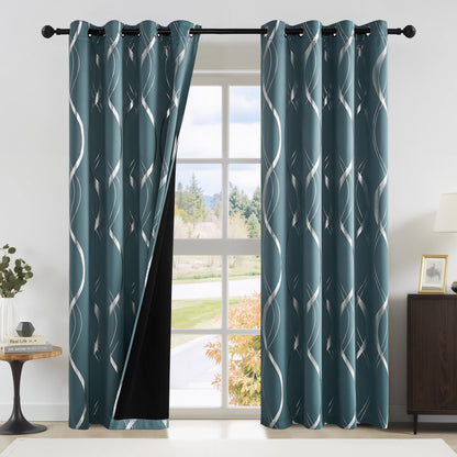 NICETOWN Grey Blackout Striped Pattern Curtains for Living Room, 52 x 84