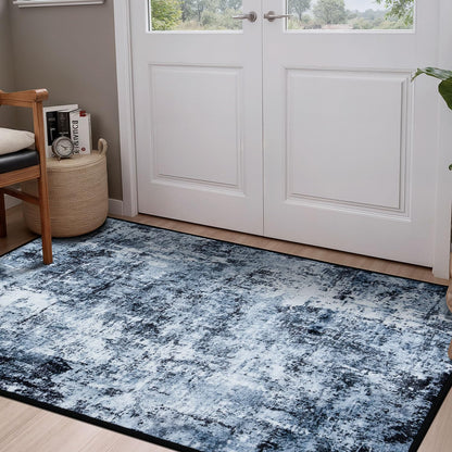 Rugflix 8x10 Area Rug for Living Room, Washable Navy Blue Dark Black Carpet