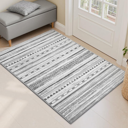 5x7 Area Rugs for Living Room Machine Washable Rug Distressed Indoor Carpet Neutral Moroccan Boho Rug Ultra Soft Area Rug for Bedroom Dining Room Playroom Office, Grey