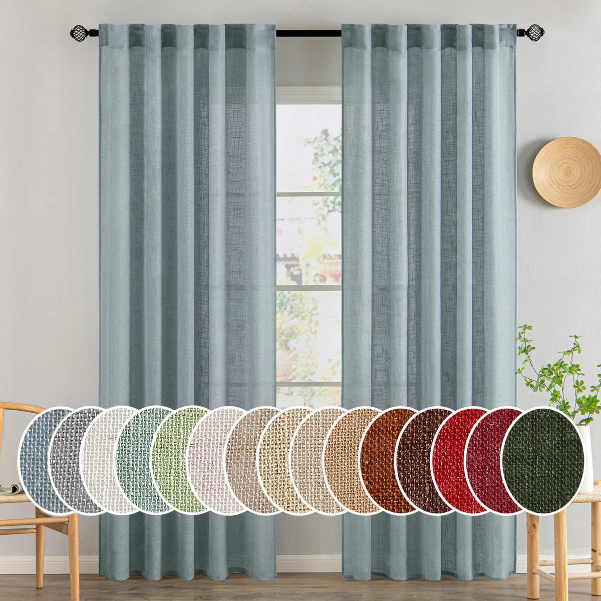 MIULEE Natural White Linen Curtains 52x84 Inch Long for Bedroom Living Room