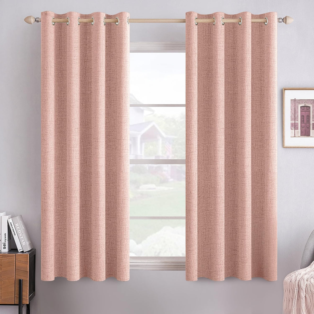MIULEE 100% Blackout Linen Curtains for Bedroom 52x84 Inches Natural Beige