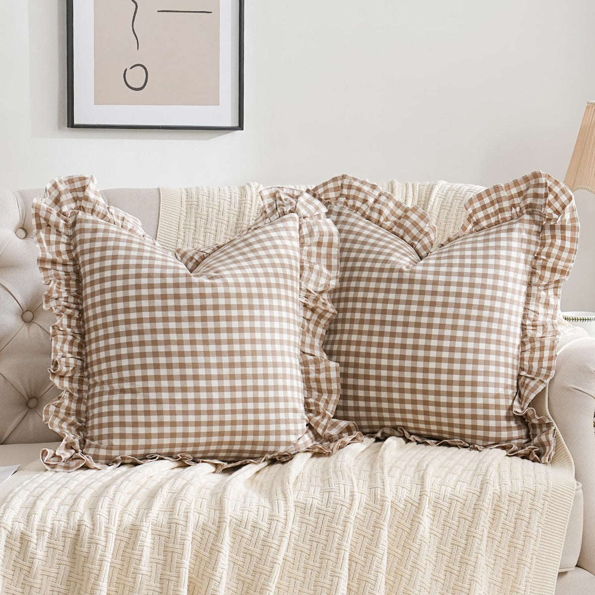 14x36 inches Sage Green Plaid Ruffle Lumbar Pillow Sham 1 Piece