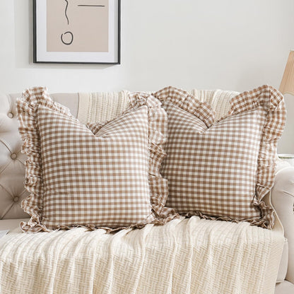 14x36 inches Sage Green Plaid Ruffle Lumbar Pillow Sham 1 Piece