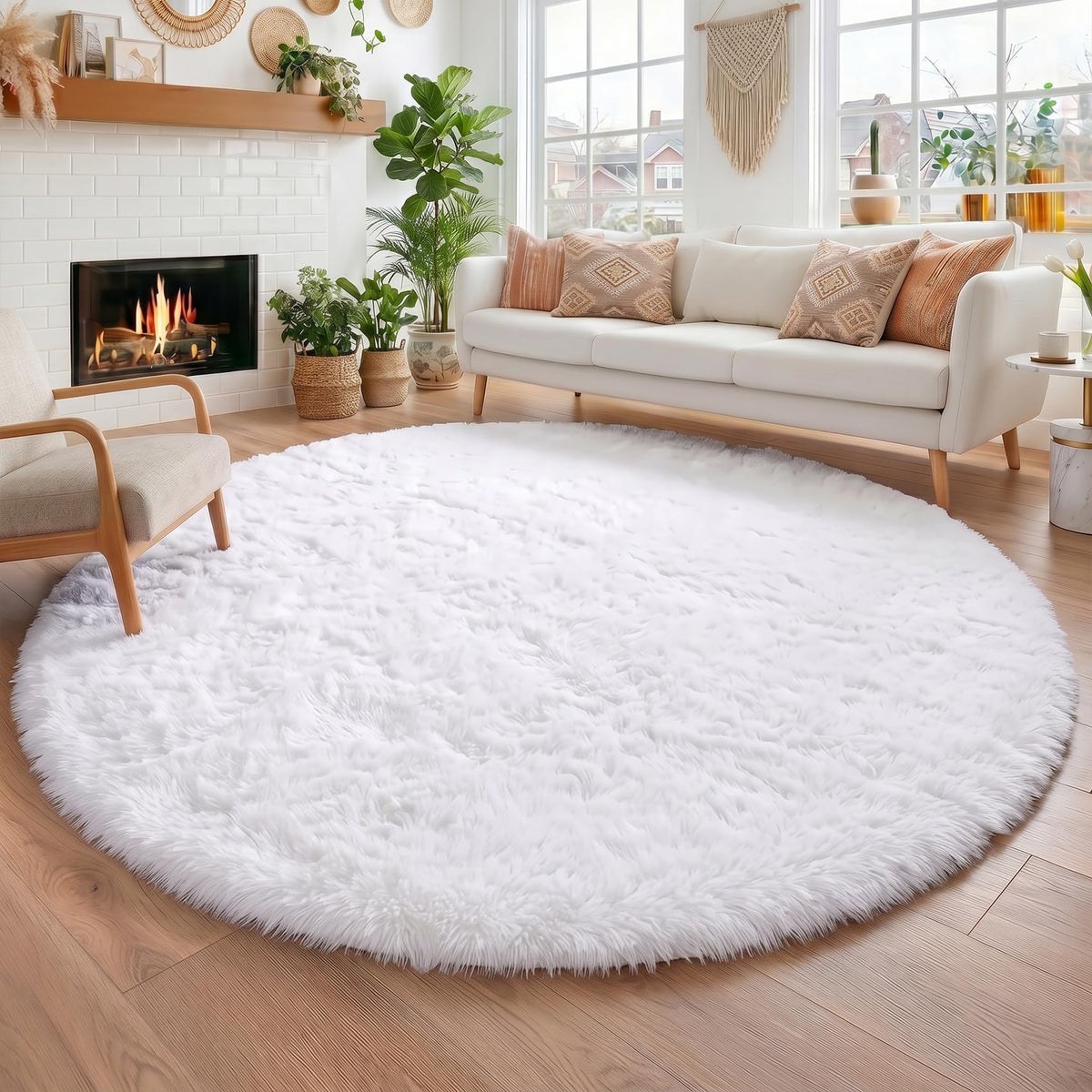 Amdrebio Pink Circle Round Fluffy Area Rug 4Ft for Girls Bedroom Kids Room
