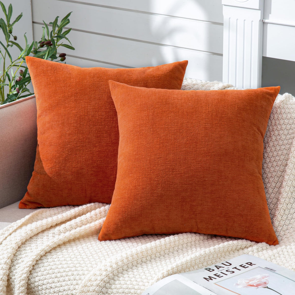 GAWAMAY Lumbar Support Pillow Decorative Rectangle Throw Pillow Covers 12"x20" Inch Set of 2, Soft Chenille Fall Pillowcase for Living Room Bedroom Sofa Couch Cushion Cover Grey 30x50cm (No Insert)