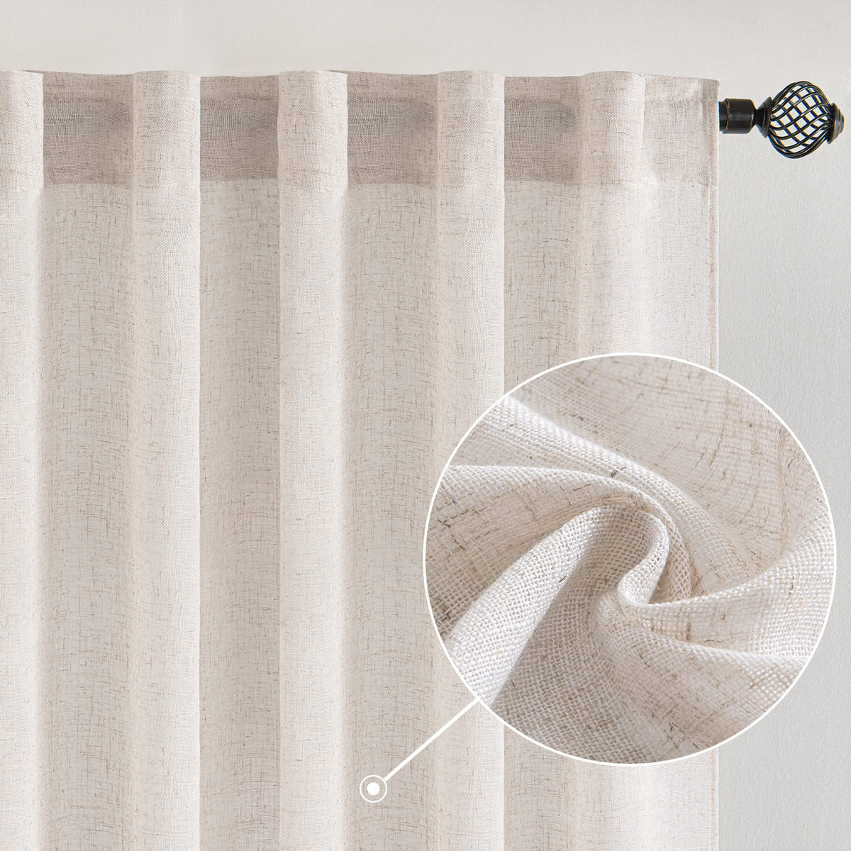 MIULEE Natural White Linen Curtains 52x84 Inch Long for Bedroom Living Room