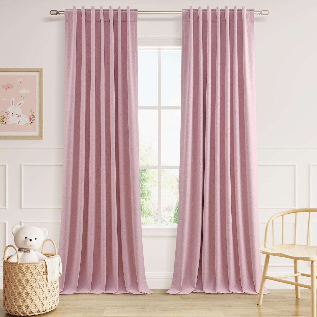 Guken Cream Linen Blackout Curtains 84 Inch Length 2 Panels Set for Living Room Bedroom Back Tab Thermal Insulated 100% Black Out Drapes Room Darkening Window Curtain Ivory Natural Beige