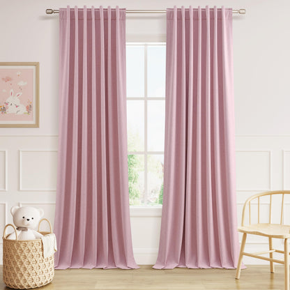 Guken Cream Linen Blackout Curtains 84 Inch Length 2 Panels Set for Living Room Bedroom Back Tab Thermal Insulated 100% Black Out Drapes Room Darkening Window Curtain Ivory Natural Beige
