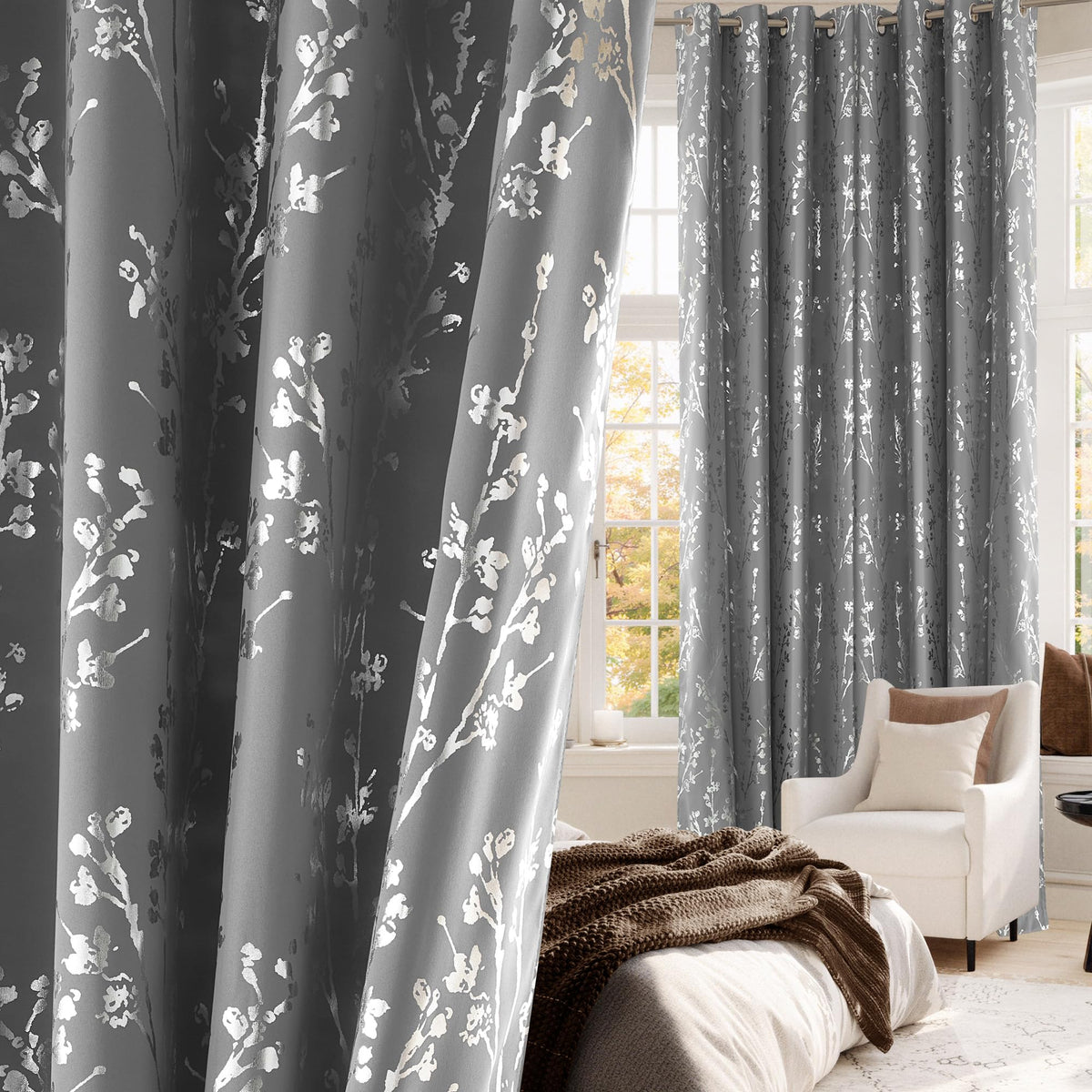 NICETOWN Grey Blackout Striped Pattern Curtains for Living Room, 52 x 84