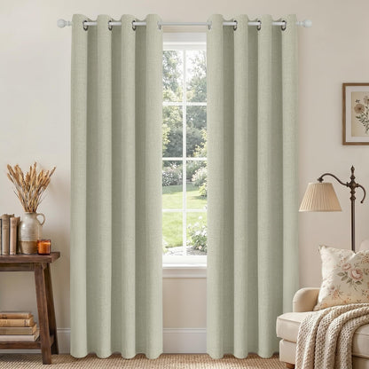 Joydeco 100% Blackout Curtains 63 Inch Length 2 Panels, Greyish White
