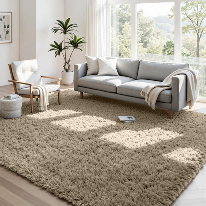 8x10 Fluffy Shag Area Rugs for Living Room Bedroom: Soft Plush Carpet Grey