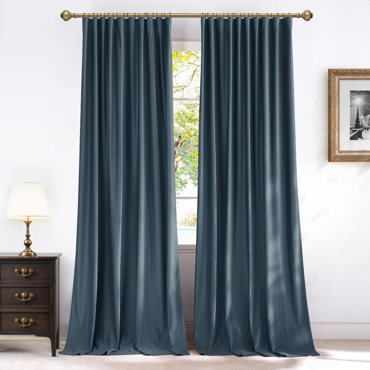 NICETOWN Olive Green Velvet Blackout Curtains 84" Long, 52" Wide, 2 Panels