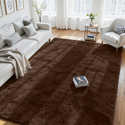 8x10 Fluffy Area Rug for Living Room: Soft Non-Slip Black Bedroom Carpet