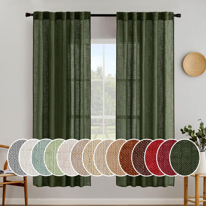 MIULEE Natural White Linen Curtains 52x84 Inch Long for Bedroom Living Room