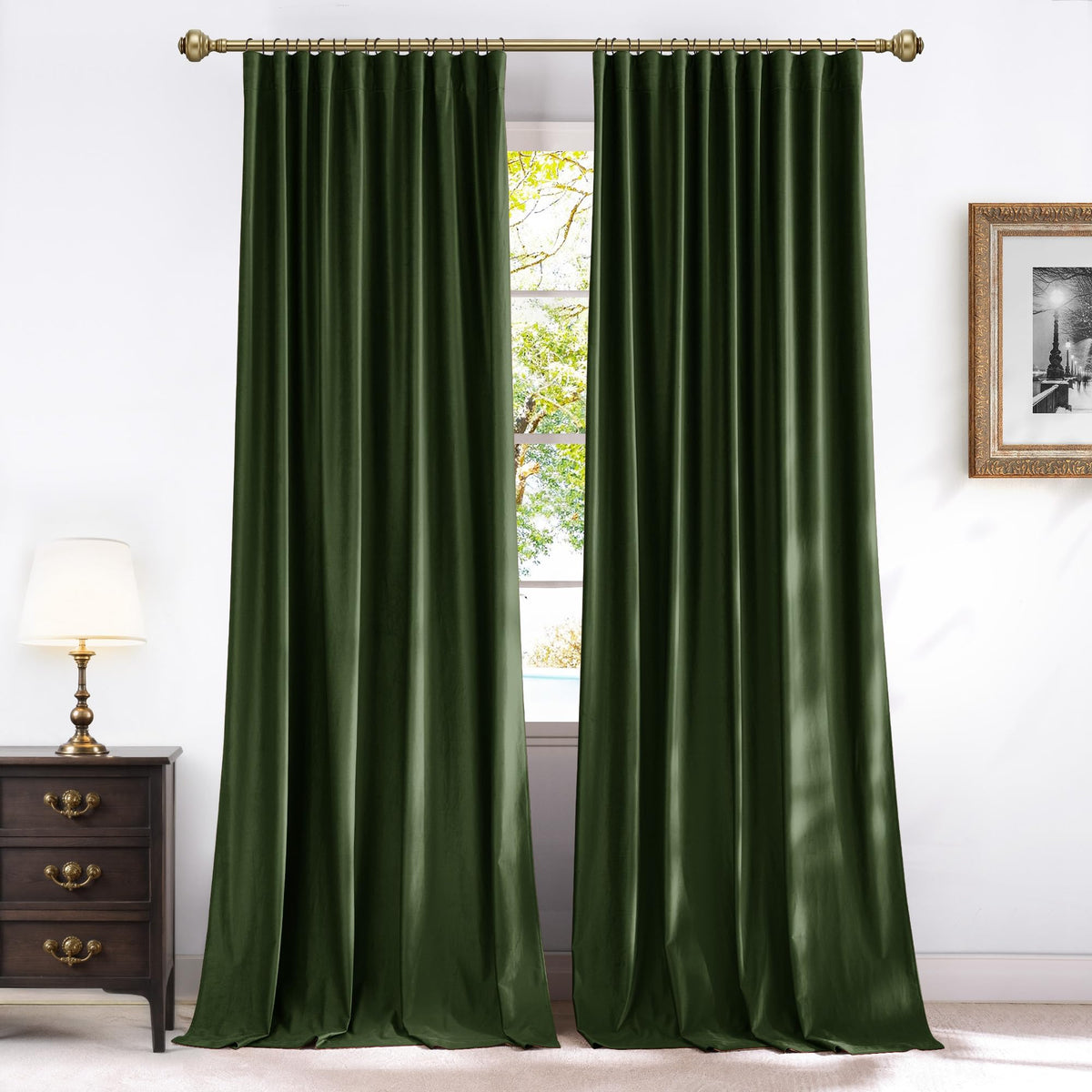 NICETOWN Olive Green Velvet Blackout Curtains 84" Long, 52" Wide, 2 Panels