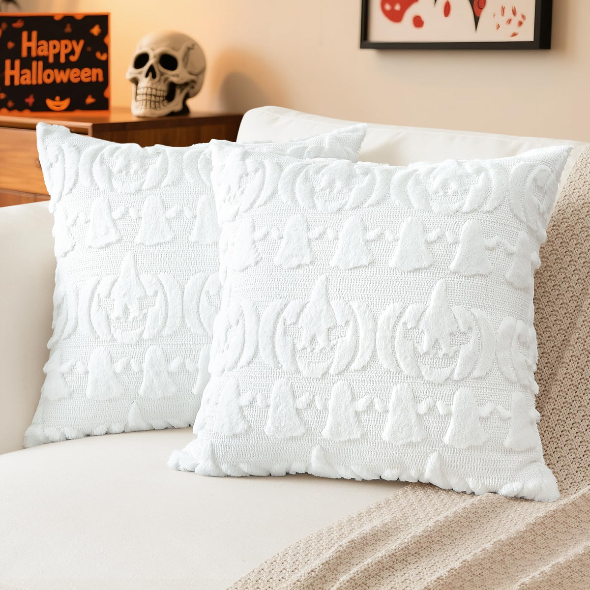 Artscope Fall Pillow Covers 18 x 18 Set of 2 Decorative Autumn Harvest Holiday Pumpkin Throw Pillow Cases Soft Plush Faux Fur Couch Cushion Case for Farmhouse Halloween Sofa Bed Room Home Decor-Rust