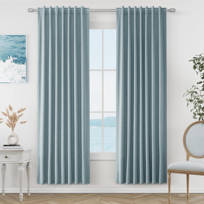 Guken Cream Linen Blackout Curtains 84 Inch Length 2 Panels Set for Living Room Bedroom Back Tab Thermal Insulated 100% Black Out Drapes Room Darkening Window Curtain Ivory Natural Beige