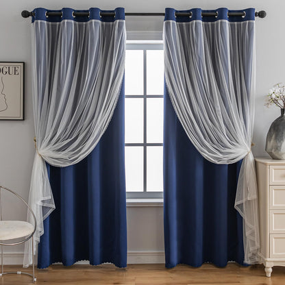 Anytime Double Layer Blackout Curtains 2 Panels，52Wx84L，Greyish White