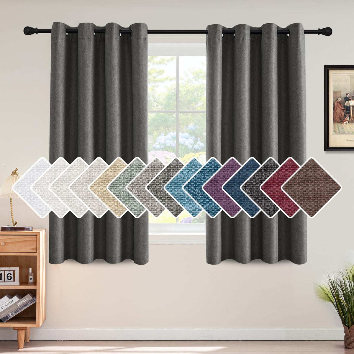 H.VERSAILTEX Linen Blackout Curtain 84 Inches Long for Bedroom/Living Room Thermal Insulated Grommet Linen Look Curtain Drapes Primitive Textured Burlap Effect Window Drapes 1 Panel - Heather Ivory