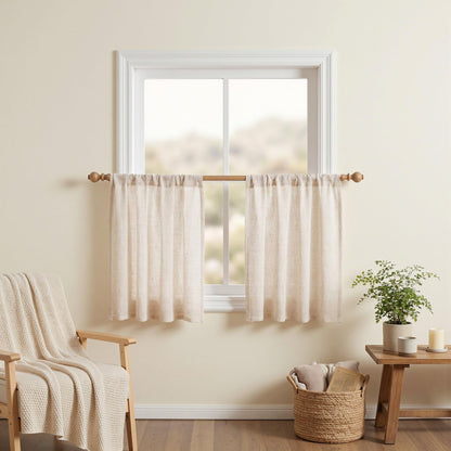 MYSKY HOME Linen Curtains for Living Room, Natural Semi Sheer Curtains & Drapes 84 inches Length 2 Panels Set Farmhouse Country Boho Style Back Tab Draperies for Sliding Glass Door, 50" Wide, Linen
