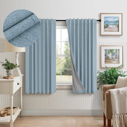 100% Blackout Curtains 84 Inch Length 2 Panels Set Neutral Boho Linen Farmhouse for Bedroom Windows Living Room Darkening Thermal Insulated Drapes Natural Cream Ivory 7ft Long Back Tab Pleated Pocket