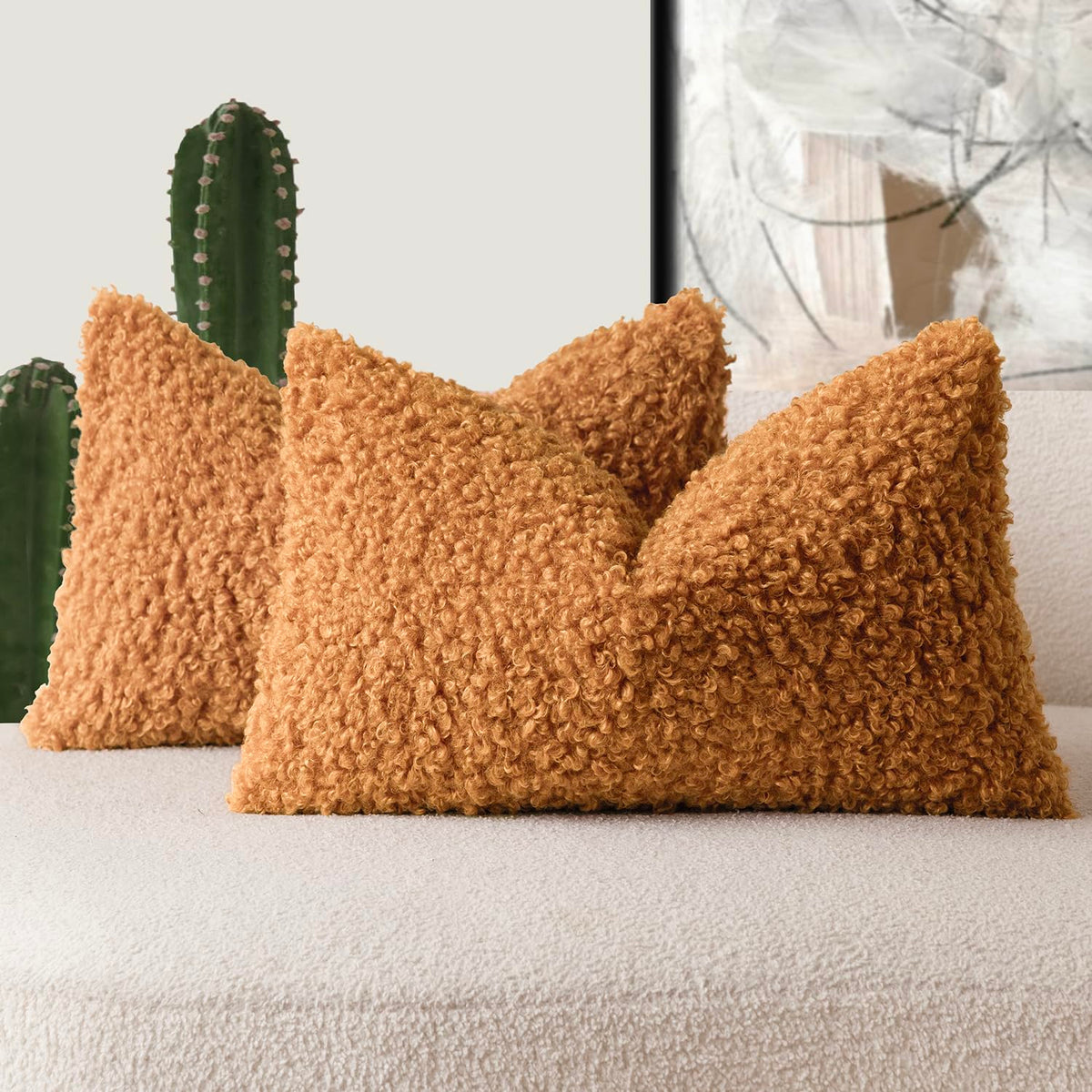 Foindtower Decorative Fuzzy Faux Fur Throw Pillow Covers 24x24 Inch Oatmeal
