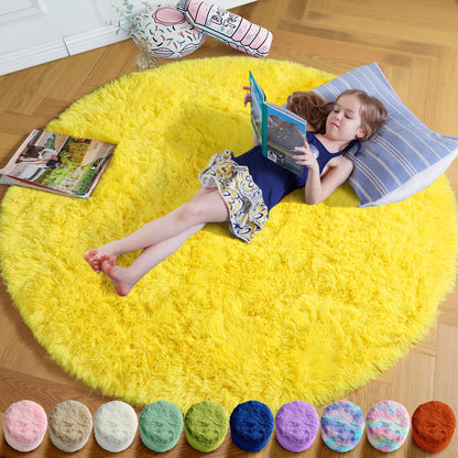Amdrebio Pink Circle Round Fluffy Area Rug 4Ft for Girls Bedroom Kids Room
