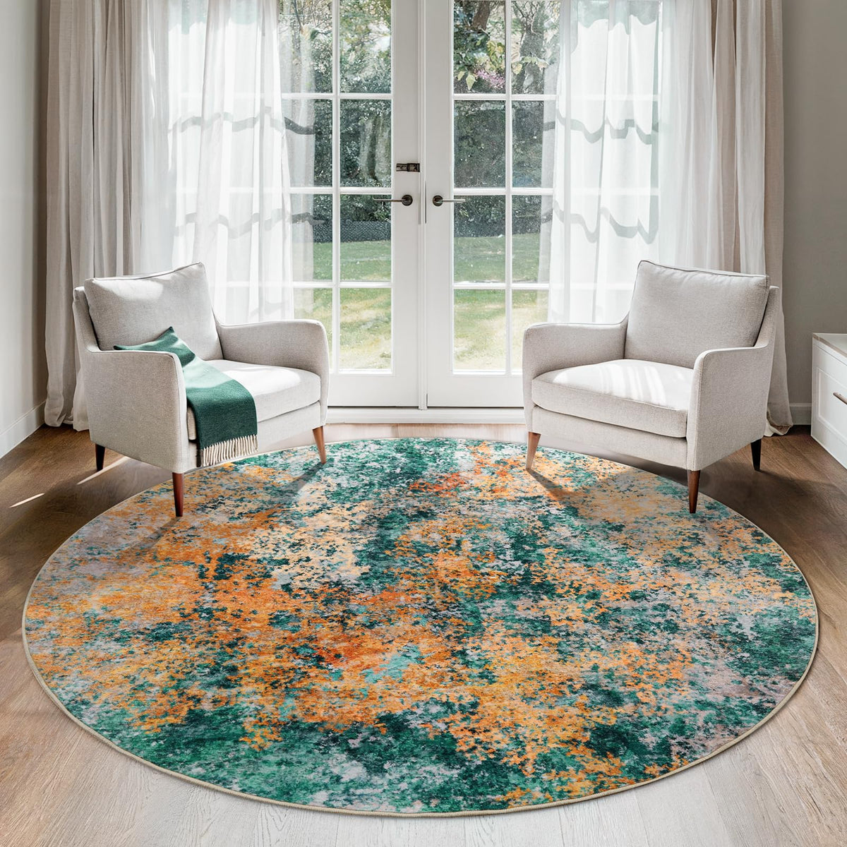 Washable Area Rug for Living Room: 9x12 Modern Abstract Neutral Soft Rug for Bedroom Dining Room No Slip Low Pile Carpet for Nursery Home Office - Grey/Blue
