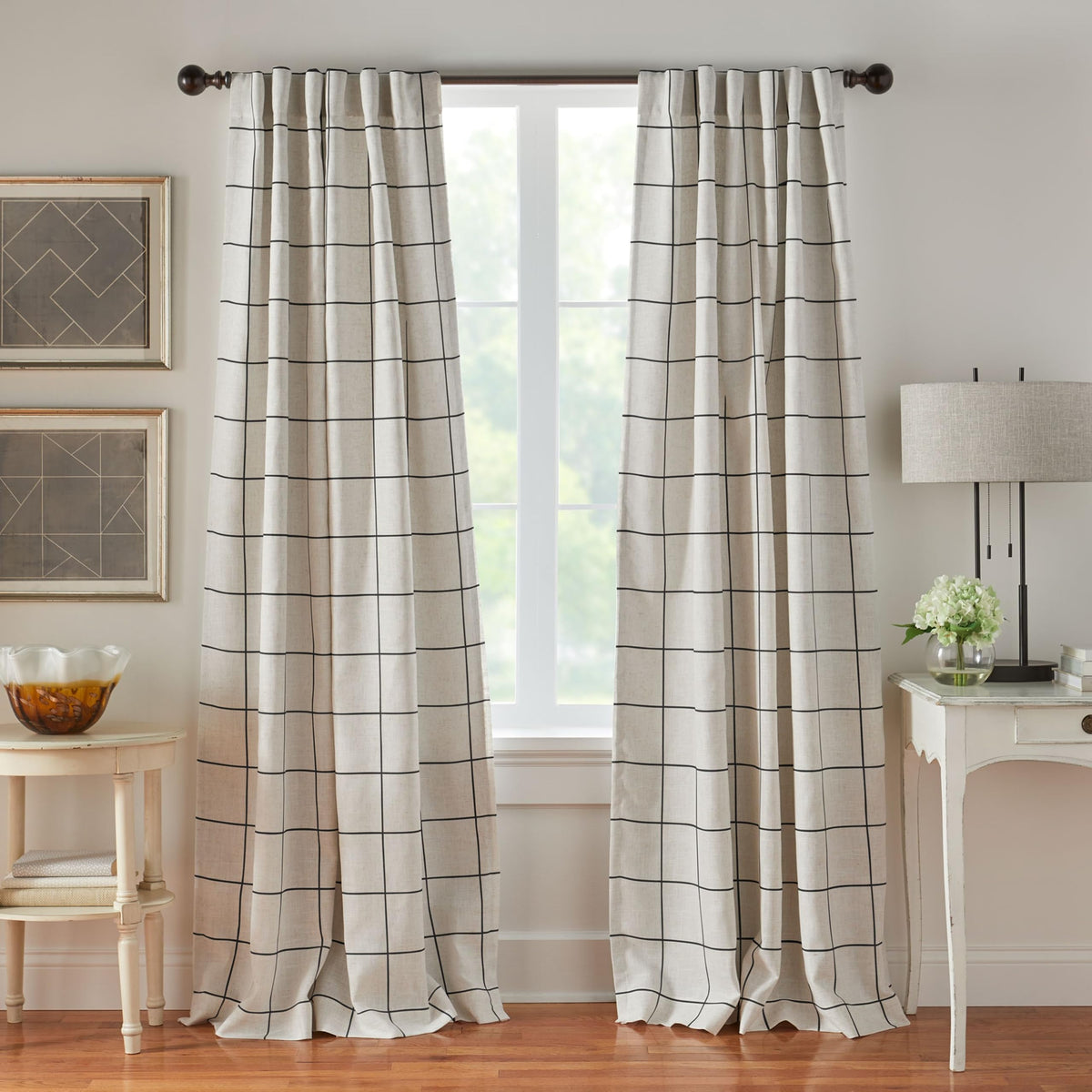 Brighton Windowpane Plaid Blackout Window Curtain Panel, Linen - 52" W x 84" L