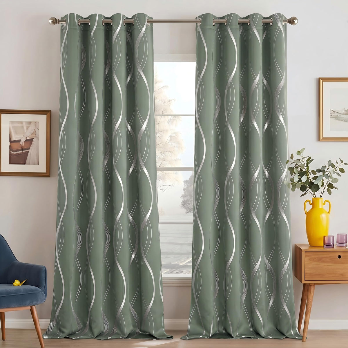 NICETOWN Grey Blackout Striped Pattern Curtains for Living Room, 52 x 84
