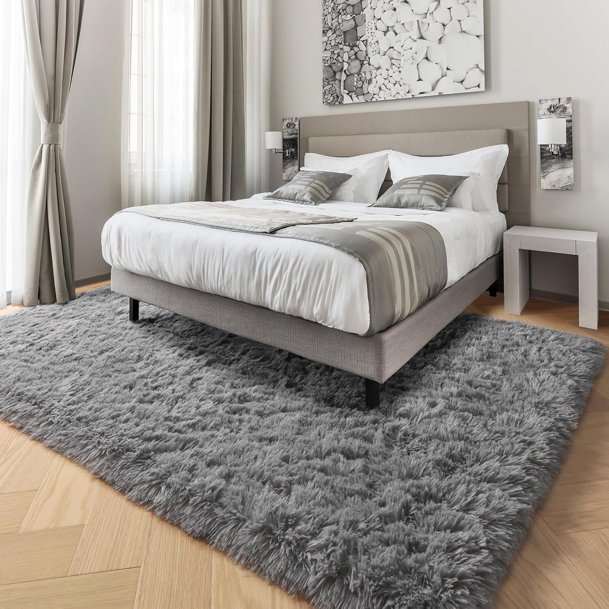 Fluffy Grey Rug for Bedroom 4x6, Modern Area Rugs for Kids Room Living Room