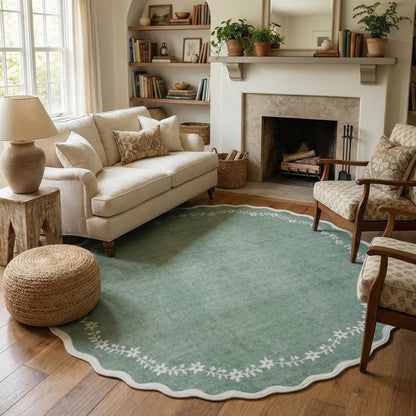 GarveeHome 5x7 Scalloped Area Rug Jute Washable Bedroom Living Room Rug
