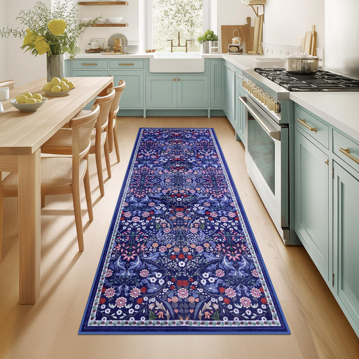 PLHXFR 8x10 Area Rug Living Room: Floral Washable Boho Carpet Dark Green