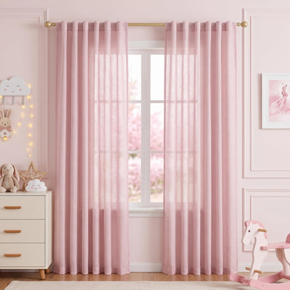 MYSKY HOME Linen Curtains for Living Room, Natural Semi Sheer Curtains & Drapes 84 inches Length 2 Panels Set Farmhouse Country Boho Style Back Tab Draperies for Sliding Glass Door, 50" Wide, Linen