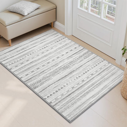 5x7 Area Rugs for Living Room Machine Washable Rug Distressed Indoor Carpet Neutral Moroccan Boho Rug Ultra Soft Area Rug for Bedroom Dining Room Playroom Office, Grey