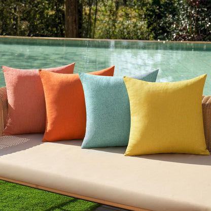 MIULEE Pack of 4 Decorative Outdoor Throw Pillow Covers Linen Waterproof Pillow Covers Summer Farmhouse Cushion Cases for Patio Garden Tent Balcony Couch Sofa 18x18 Inch Red/Turquoise
