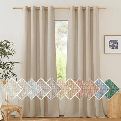 NICETOWN Natural Linen Curtains 84 inch Long 2 Panels Set, Grommet Top Thick Linen Burlap Semi Sheer Vertical Drapes Privacy Assured with Light Filtering for Bedroom/Living Room, W55 x L84