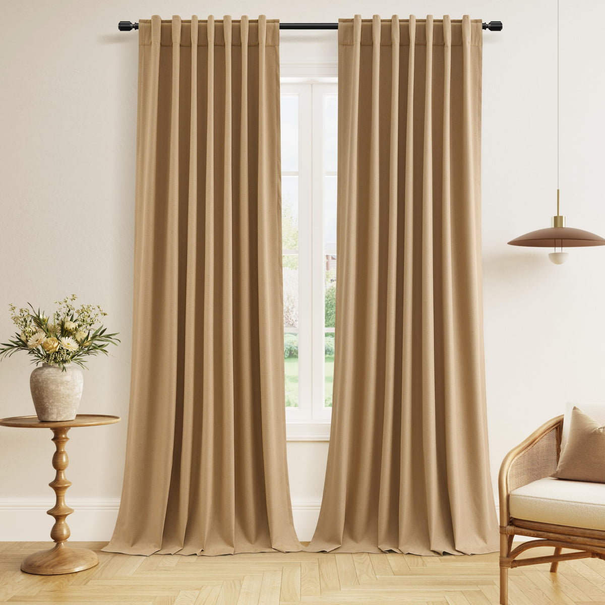 Guken Cream Linen Blackout Curtains 84 Inch Length 2 Panels Set for Living Room Bedroom Back Tab Thermal Insulated 100% Black Out Drapes Room Darkening Window Curtain Ivory Natural Beige