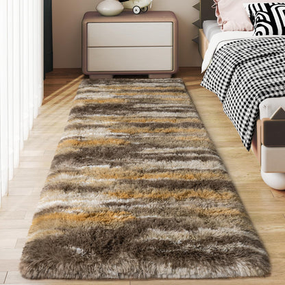 Ultra Soft Runner Rugs for Bedroom Hallways with Upgraded Non-Slip Rubber Backing & Thick Memory Sponge, 2x6 Feet Fluffy Shag Throw Area Rug for Bedside Dorm Dark Grey