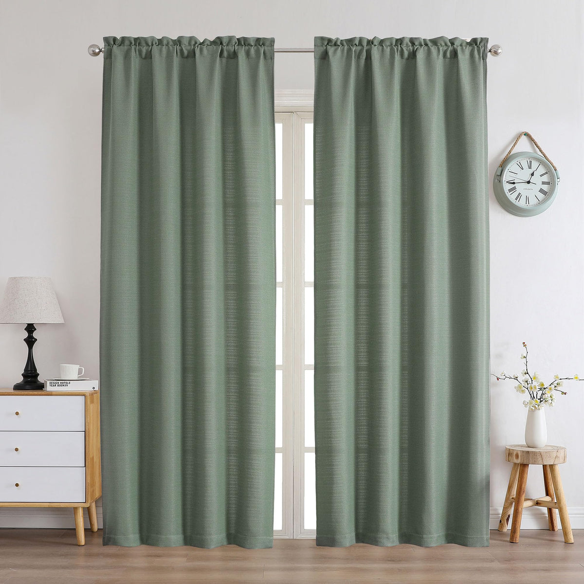 Chyhomenyc White Curtains 45 Inch Length 2 Panels, Faux Linen Textured