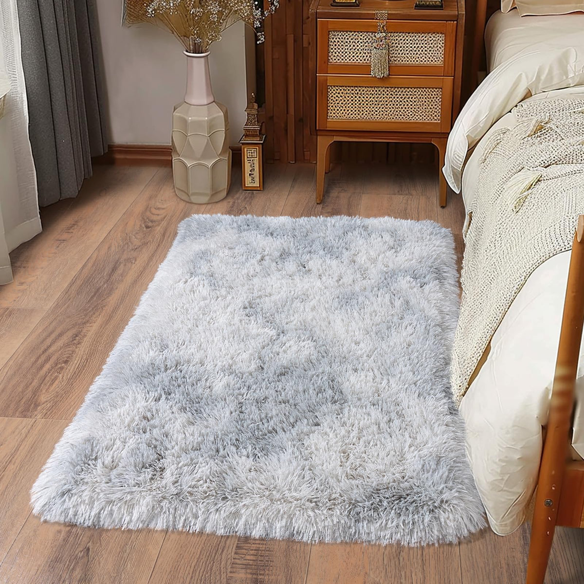 Ultra Soft Runner Rugs for Bedroom Hallways with Upgraded Non-Slip Rubber Backing & Thick Memory Sponge, 2x6 Feet Fluffy Shag Throw Area Rug for Bedside Dorm Dark Grey