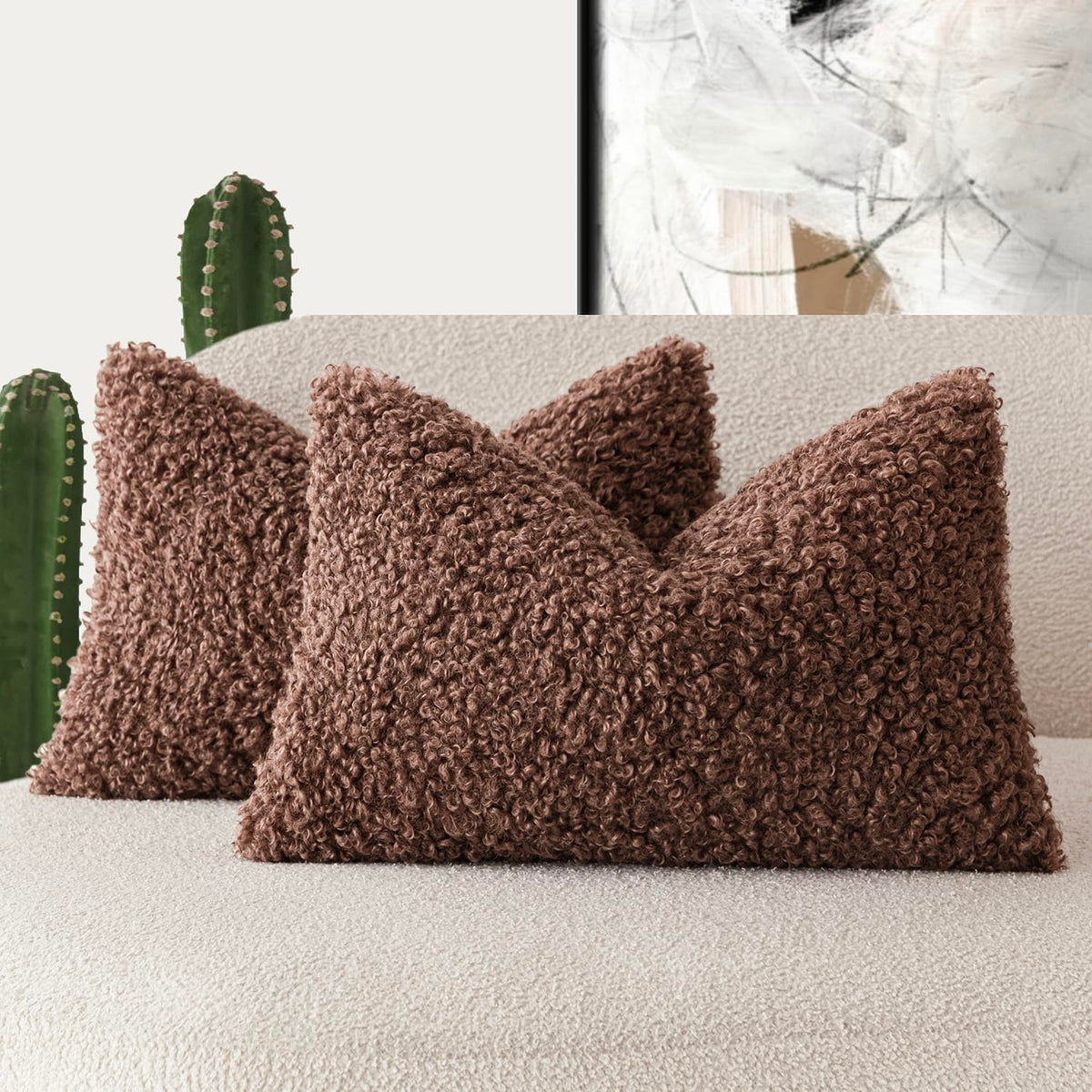 Foindtower Decorative Fuzzy Faux Fur Throw Pillow Covers 24x24 Inch Oatmeal