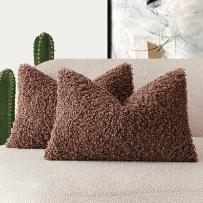 Foindtower Decorative Fuzzy Faux Fur Throw Pillow Covers 24x24 Inch Oatmeal