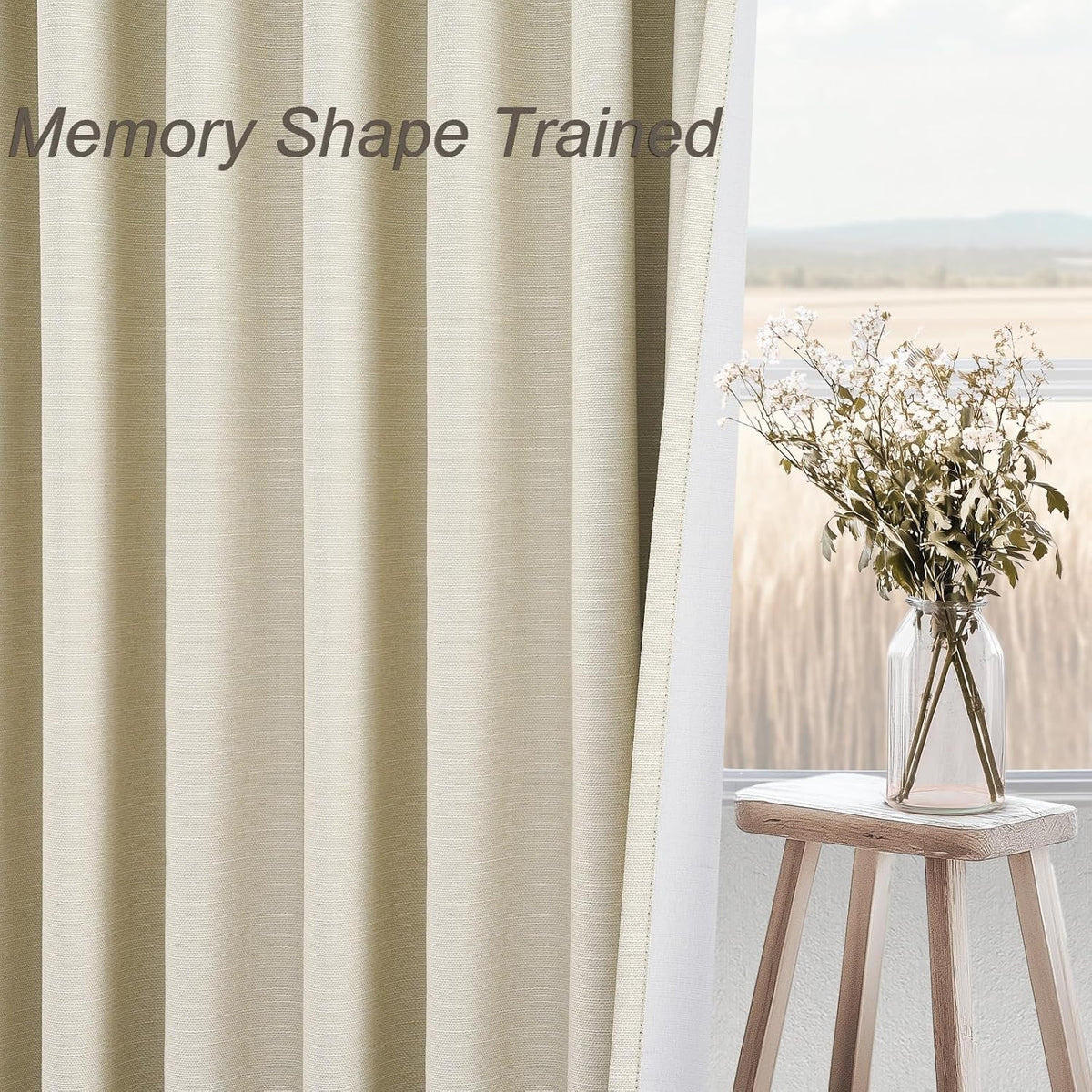 Topfinel Cream Ivory Blackout Curtains & Drapes 84 Inch Length, Beige Pinch Pleat Full Blackout Flax Linen Tab Top Soundproof Curtains with Hooks Rings for Bedroom Living Room Track 2 Panels Set