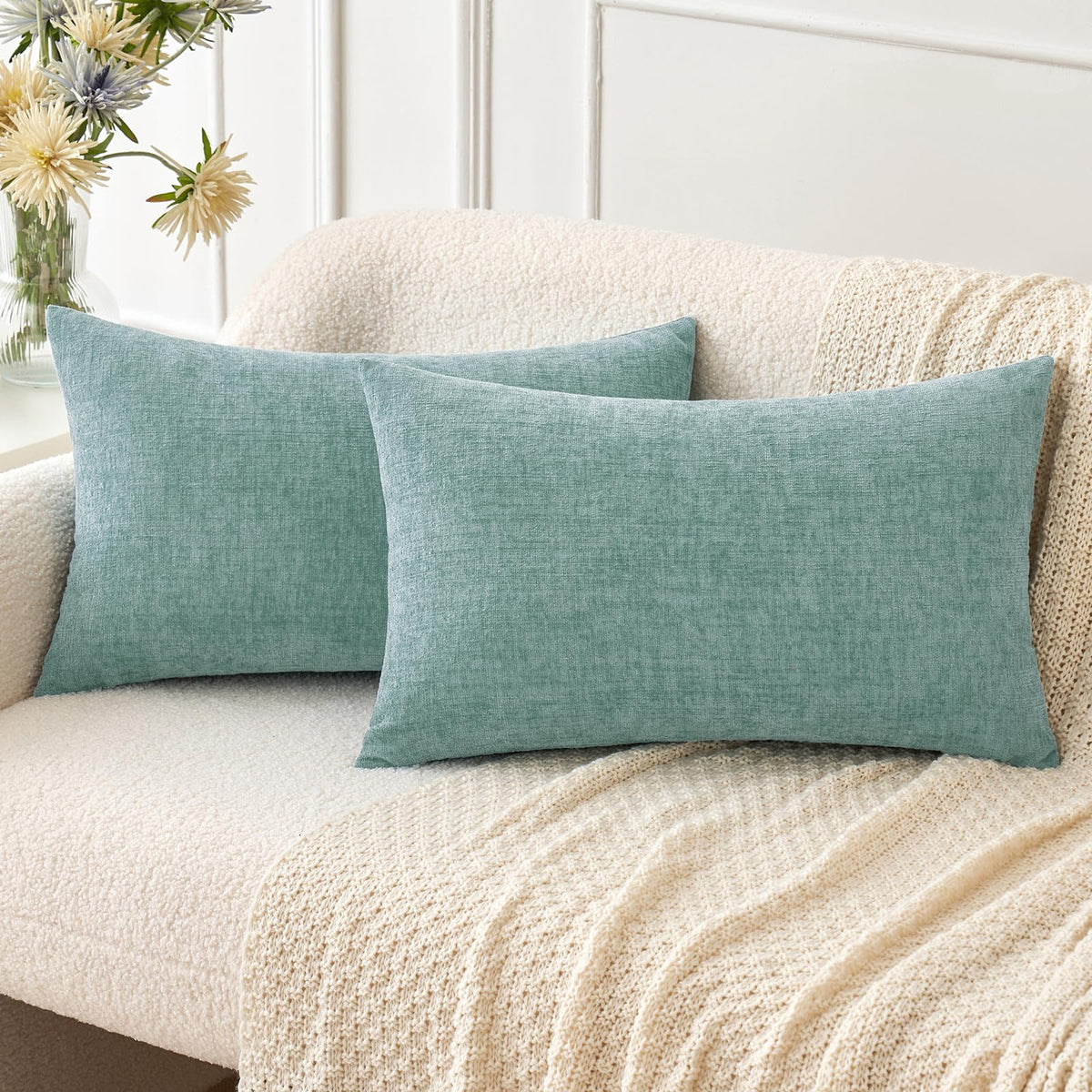MIULEE Soft Chenille Throw Pillow Covers Sage Green 18x18 Inch Pack of 2