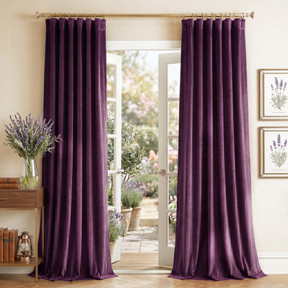 NICETOWN Olive Green Velvet Blackout Curtains 84" Long, 52" Wide, 2 Panels