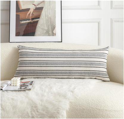 Cethom Decorative Boho Throw Pillow Covers, Farmhouse Textured Pillow Case, 18 x 18 Inch Set of 2, Chair Sofa Bedroom Living Room Home Decor Couch Cushion Case, Classic Blue and Beige Striped