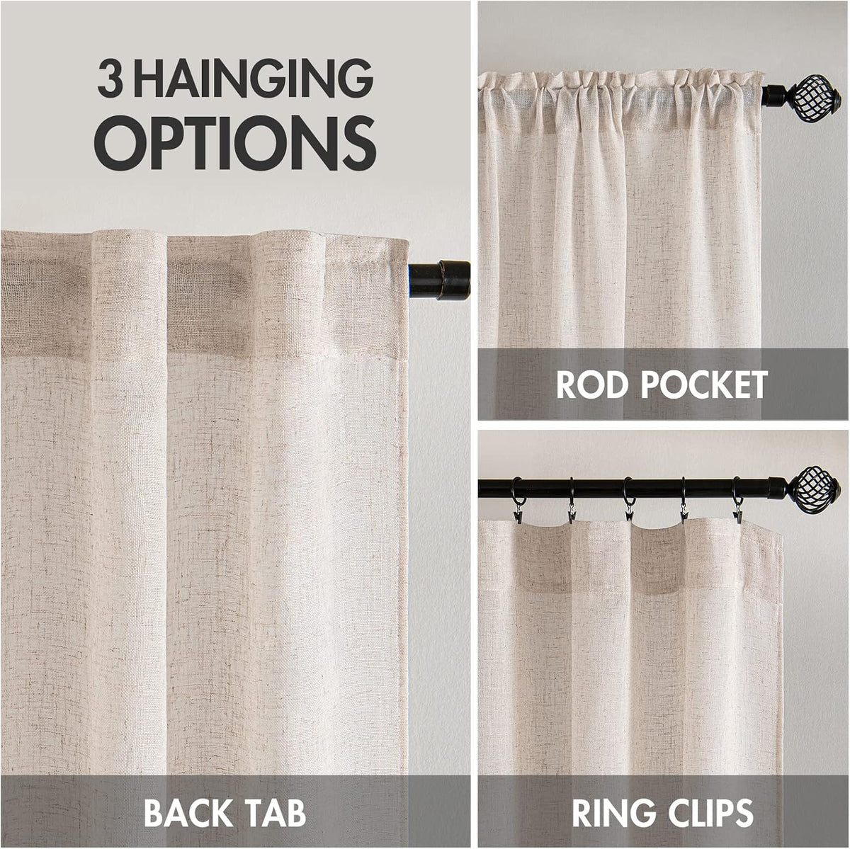 MIULEE Natural White Linen Curtains 52x84 Inch Long for Bedroom Living Room