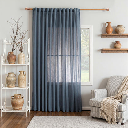 MYSKY HOME Linen Curtains for Living Room, Natural Semi Sheer Curtains & Drapes 84 inches Length 2 Panels Set Farmhouse Country Boho Style Back Tab Draperies for Sliding Glass Door, 50" Wide, Linen