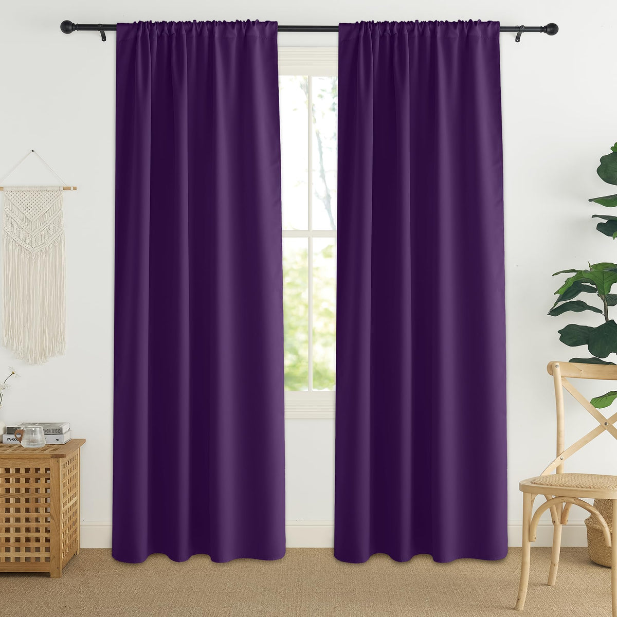 PONY DANCE Black Out Curtains 72 inch Long, Black, 2 Panels